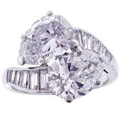 Cartier GIA Cert Near Flawless Colorless Twin Pear Shape Diamond Platinum Ring 3