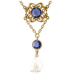 Art Nouveau Sapphire Pearl Necklace 4