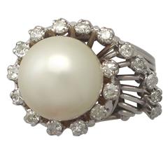 1960s South Sea Pearl and Diamond Platinum Cocktail Ring 6