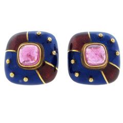 Festive Enamel Tourmaline Gold Earrings