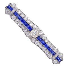 1920s J. E. Caldwell Art Deco Sapphire Diamond Platinum Bar Pin Brooch