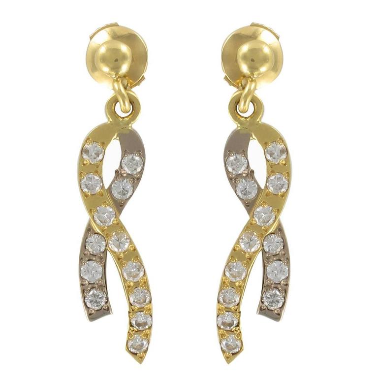Modern Two Gold Ribbon and Diamond Earrings For Sale at 1stdibs