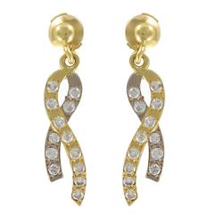 Modern Two Gold Ribbon and Diamond Earrings 3