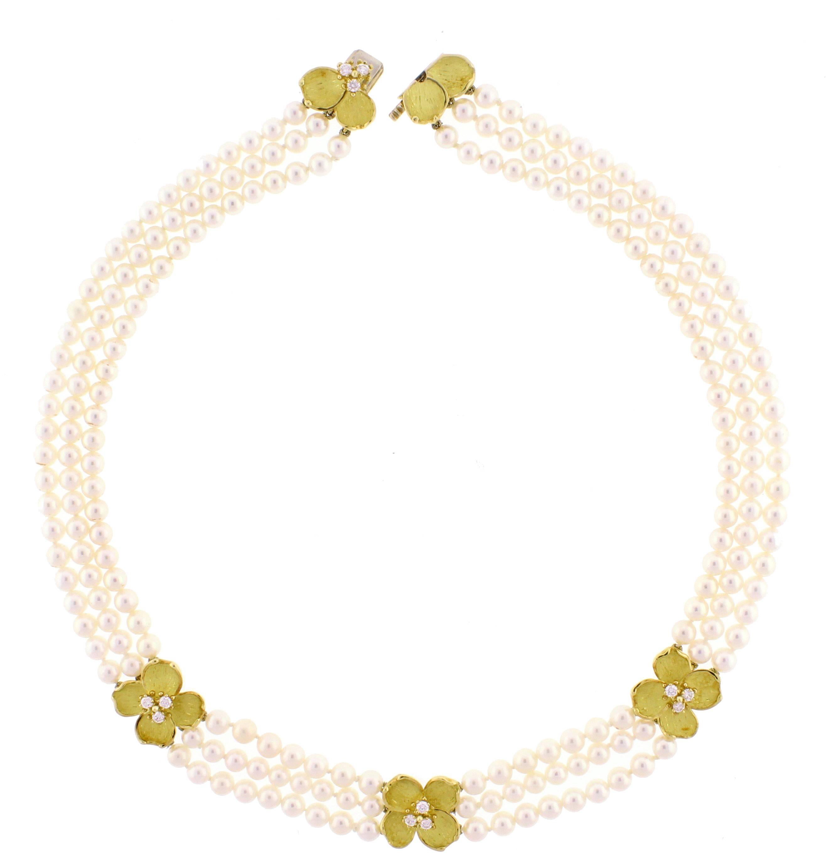 Tiffany & Co. Pearl Diamond Dogwood Motif Necklace.