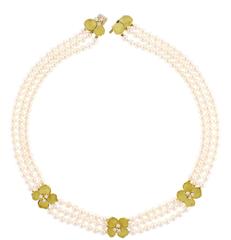 Vintage Tiffany & Co. Pearl Diamond Dogwood Motif Necklace.