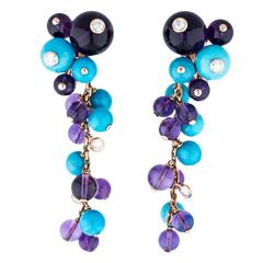 Cartier Delice de Goa Turquoise Amethyst Diamond Gold Earrings