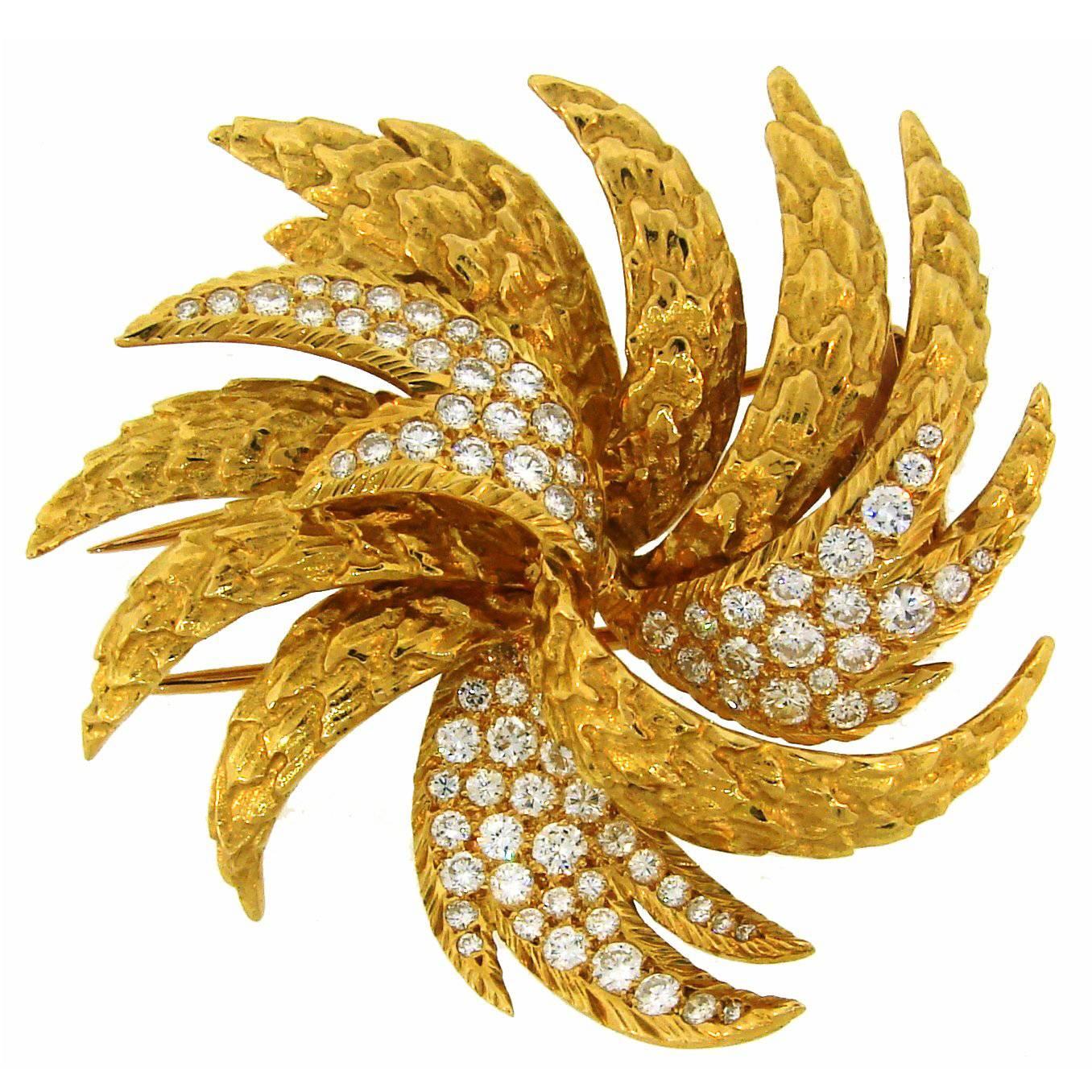 1980s Cartier Diamond Gold Pin Brooch Clip