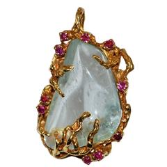 Arthur King Ruby Quartz Free form 18K Gold Pendant 2