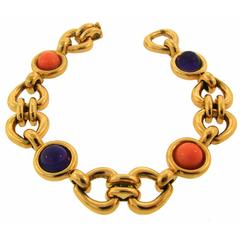 1980s Van Cleef & Arpels Coral Amethyst Gold Bracelet