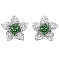 Emerald Diamond Gold Pave Flower Earrings 3