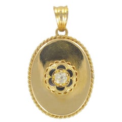 French 19th century Diamond and Black Enamel Pendant Necklace