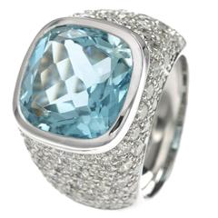 Sumptuous 10.43 Carat Natural Brazilian Aquamarine Antik Cut Diamond Gold Ring 5