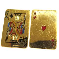 French Enamel Playing Cards Gambling Blackjack Gold Post Earrings