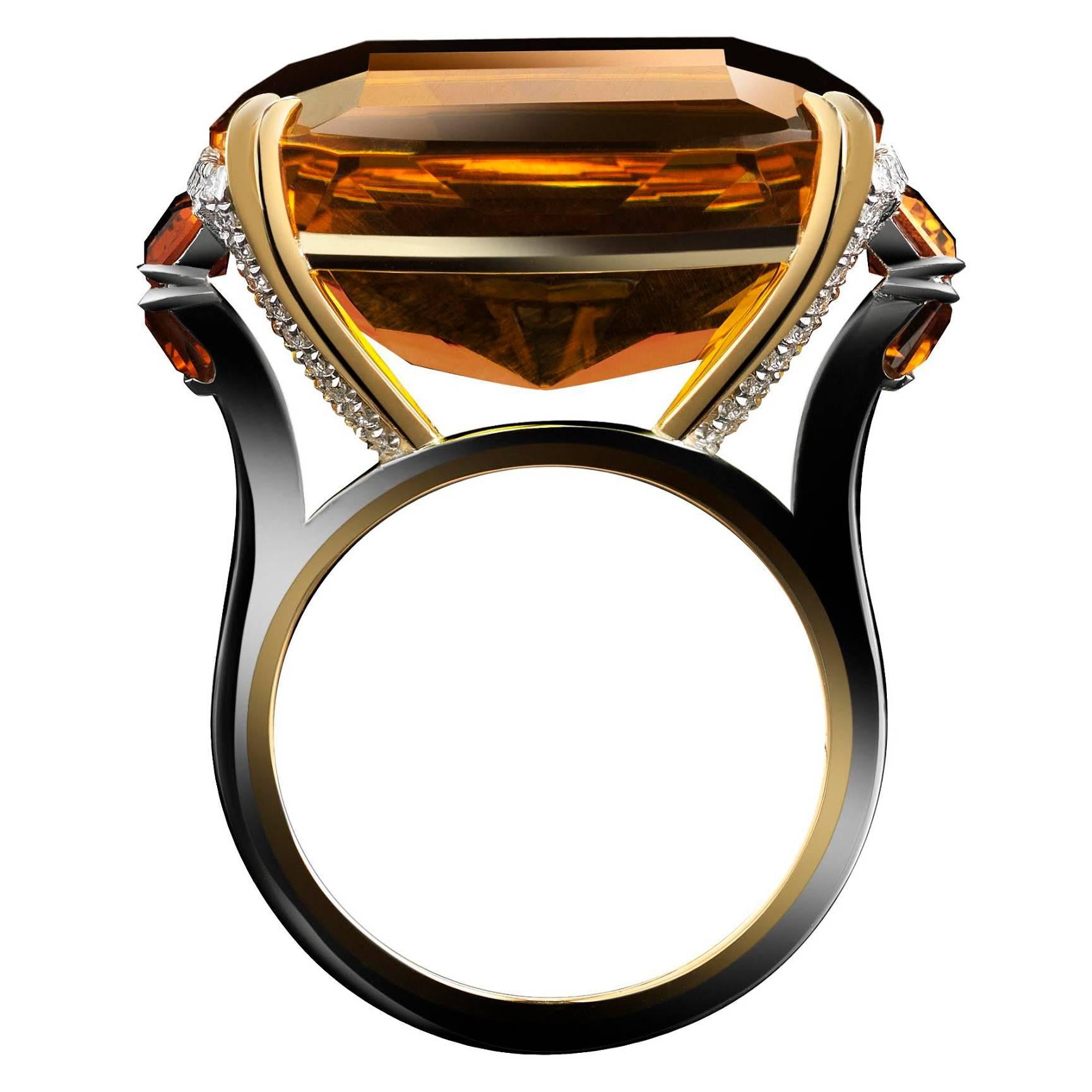 Alexandra Mor Cushion Cut Palmeira Citrine Diamond Gold Platinum Ring For Sale