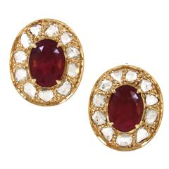 Ruby Rosecut with Rosecut Diamond Earring Tops in 18k gold