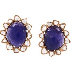 Tanzanite with Rosecut Diamond Earring Tops in 18k gold