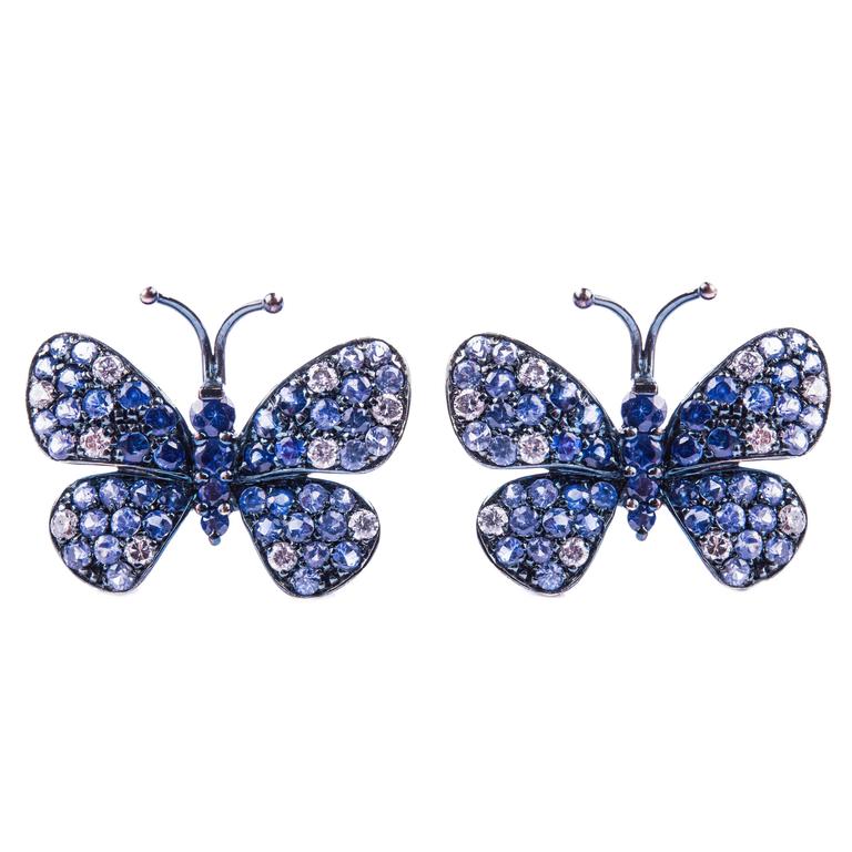 Diamond and Sapphire Butterfly Earrings For Sale at 1stDibs