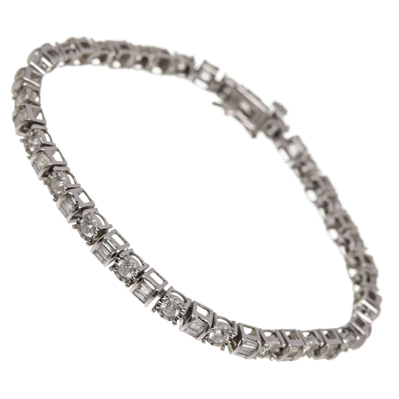 Diamond Gold Baguette Bracelet For Sale