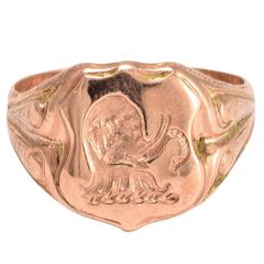 Edwardian Heraldic Elephant Intaglio Rose Gold Signet Ring