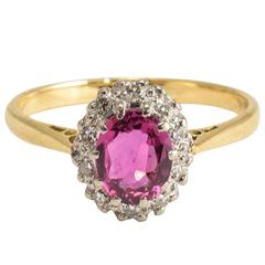 1910 Edwardian Pink Sapphire Diamond Gold Cluster Ring
