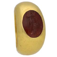 Ancient 2nd Century AD Roman Dionysus Carnelian Intaglio Gold Ring 6