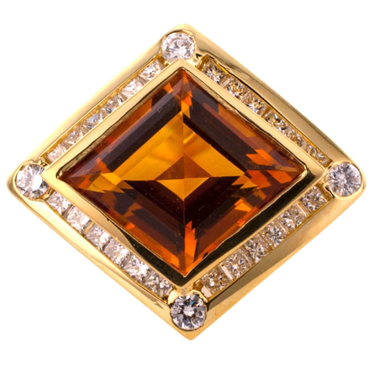 Modernistic Citrine Diamond Gold Ring
