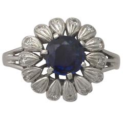 1940s 1.20 Carat Sapphire and Diamond White Gold Cocktail Ring 12