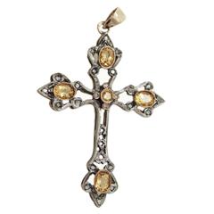 Vintage Luise Topaz Diamond Silver Gold Cross Pendant