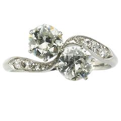 Two Stone Diamond Platinum Twist Ring