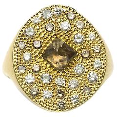 De Beers "Talisman" Diamond Gold Signet Style Ring