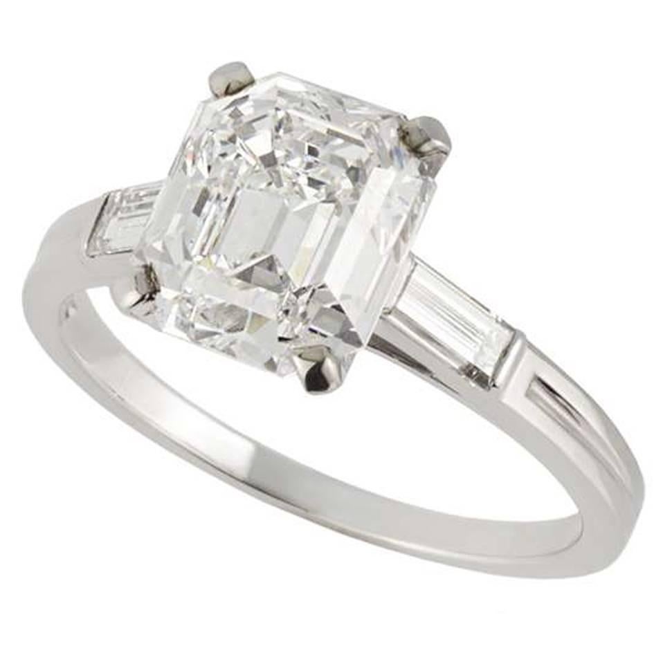 1940s Tiffany & Co. GIA Certified 3.48 Carat Emerald Cut Diamond Palladium Ring