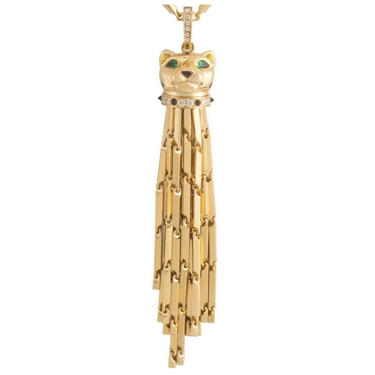 Cartier Onyx Emerald Diamond Gold Panthere Sautoir Necklace at 1stDibs | cartier  tassel necklace, cartier panthere tassel necklace, cartier leopard necklace