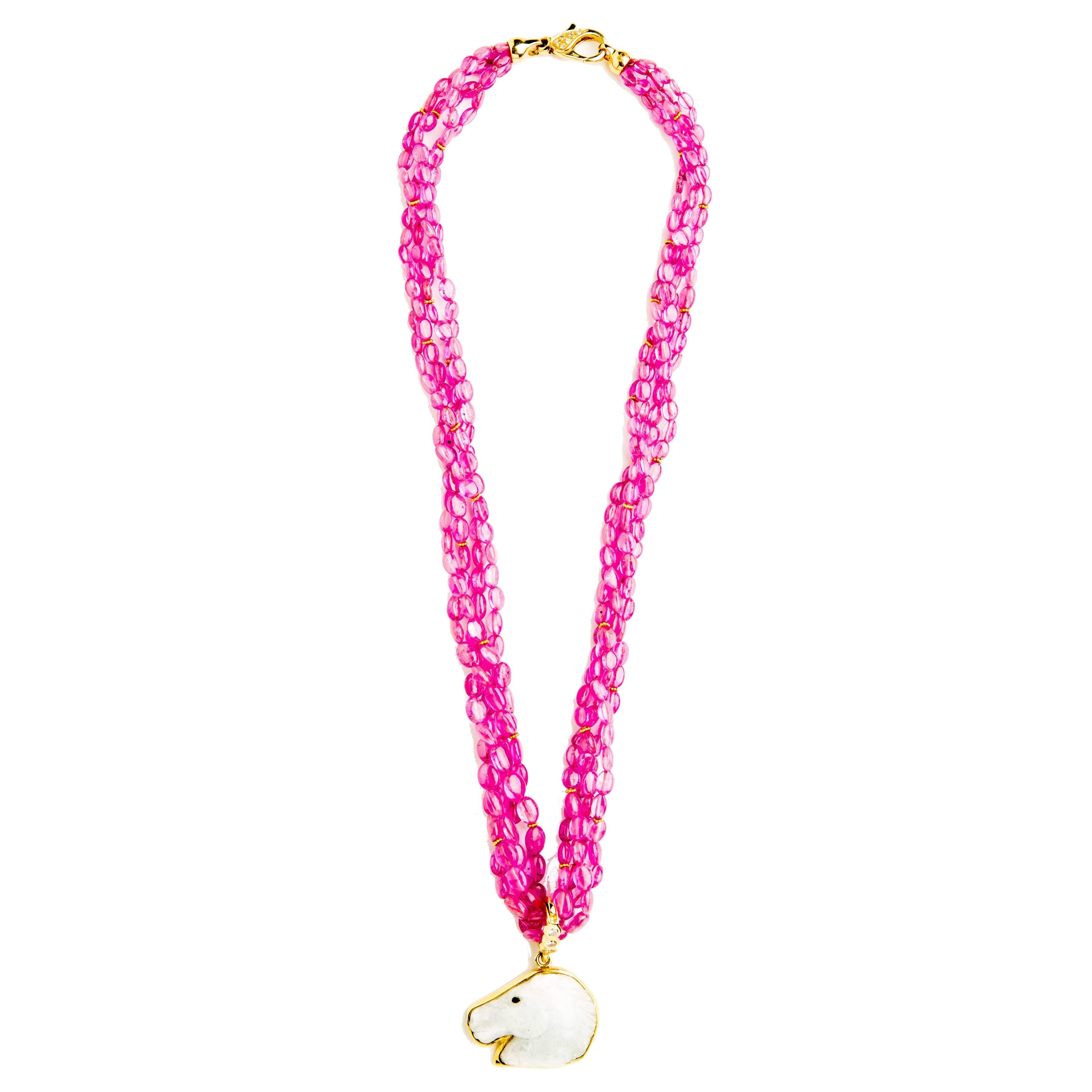 Pink Sapphire Multi Strand Necklace with Diamond Gold Clasp