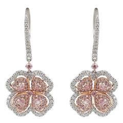 1.83 Carat Pink Diamond Two-Color Gold Flower Earrings