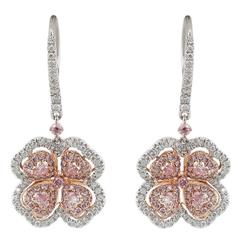 1.83 Carat Pink Diamond Two Color Gold Flower Earrings 3