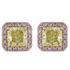 GIA Certified 6.41 Carat Fancy Yellow and Argyle Pink Diamond Earrings