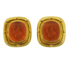 Elizabeth Locke Large Gold Orange Venetian Glass Intaglio Earrings