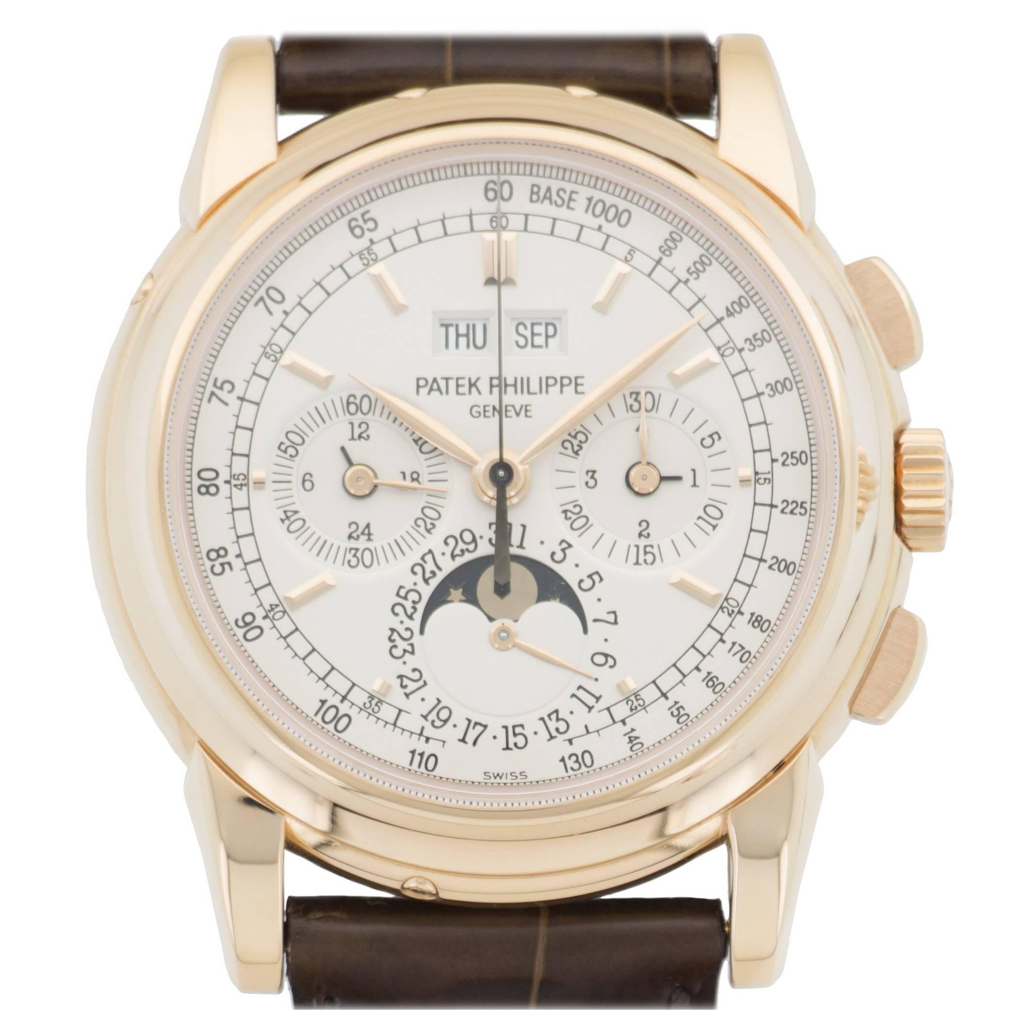 Patek Philippe Rose Gold Perpetual Calendar Chronograph Wristwatch Ref 5970R For Sale