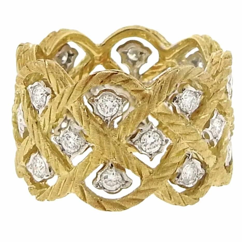Buccellati Etoilee Diamond Gold Wide Band Ring