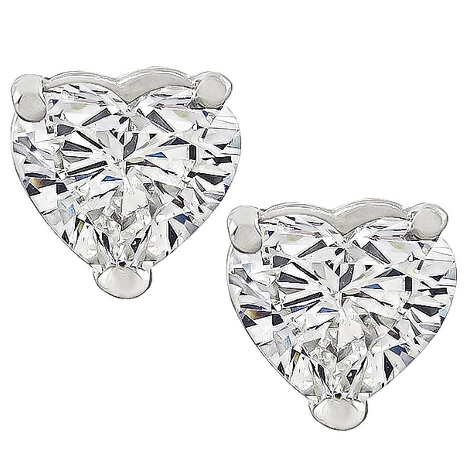GIA Certified 2.12 Carat Diamond Heart Stud Earrings