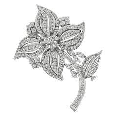 Amazing 5.50 Carats Diamonds Gold Flower Pin Brooch