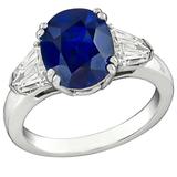 Superbe bague de fiançailles en platine avec saphir naturel de 4,04 carats et diamants