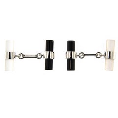 Alex Jona Rock Crystal and Onyx 18 karat White Gold Bar Cufflinks