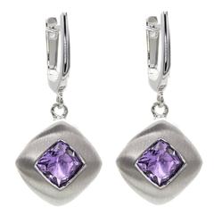 Square Amethyst Sterling Silver Lever-Back Earrings