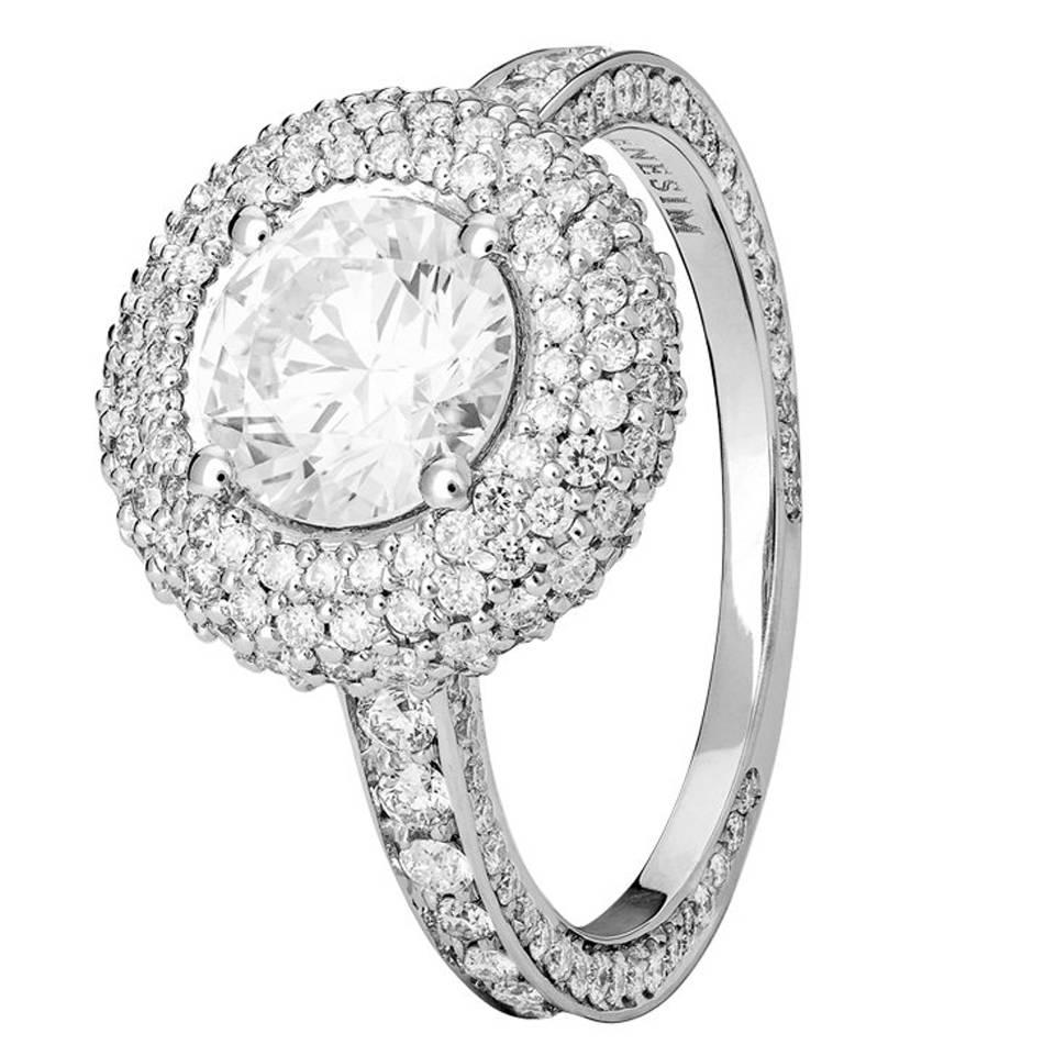 Renesim 1 Carat Brilliant and Pave Diamond Platinum Cluster Ring For Sale