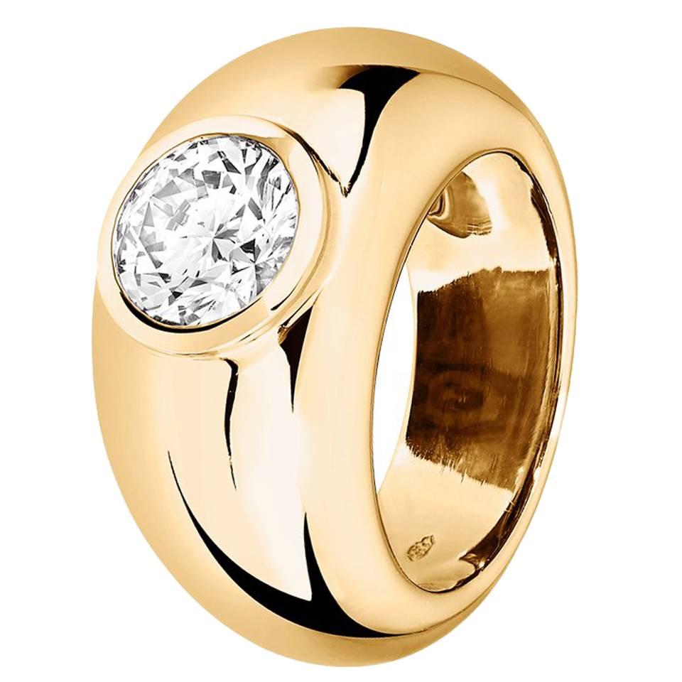 Renesim Broad 1 Carat Brilliant Diamond Gold Ring For Sale