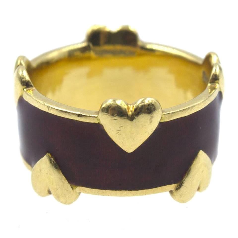 Tiffany & Co. Schlumberger Enamel Gold Heart Band Ring