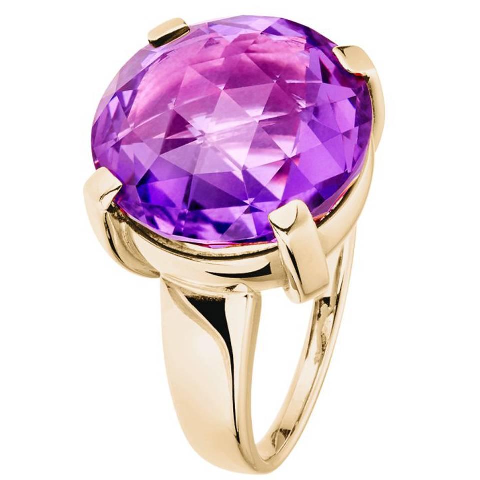 Renesim Purple Amethyst Gold Round Ring For Sale