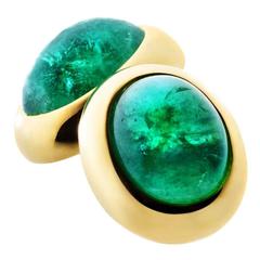 Renesim Emerald Cabochon Gold Cufflinks