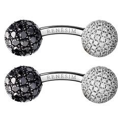 Renesim Black and White Pave Diamond Gold Sphere Cufflinks